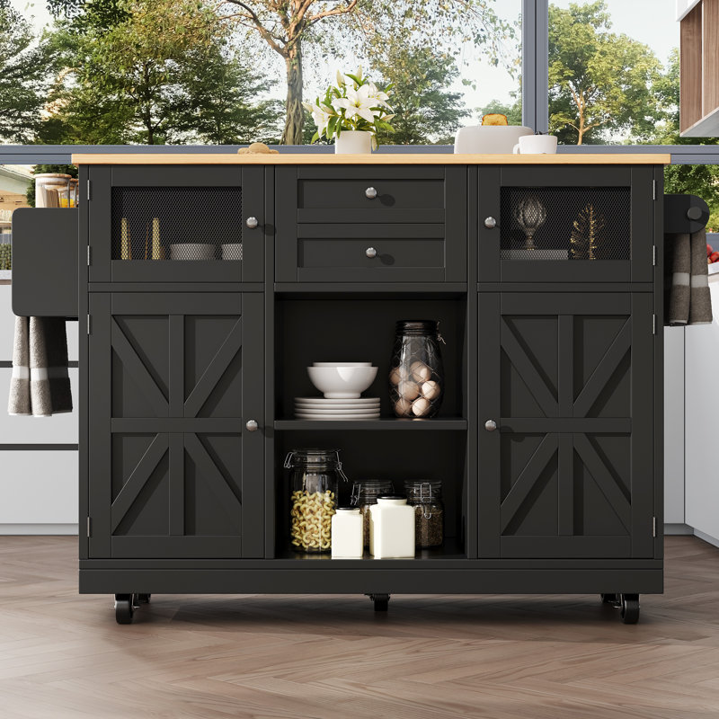 140 cm W Kitchen Island with Top, Black