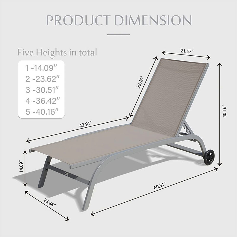 Chaise Lounge Outdoor Set Of 2, Lounge Chairs For Outside With Wheals, Outdoor Lounge Chairs With 5 Adjustable Position, Pool Lounge Chairs For Patio, Beach,Yard,Deck,Poolside(Khaki, 2 Lounge Chairs)