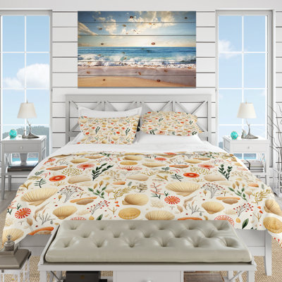 Seashell Sketches Tropical Pattern II Floral Duvet Cover