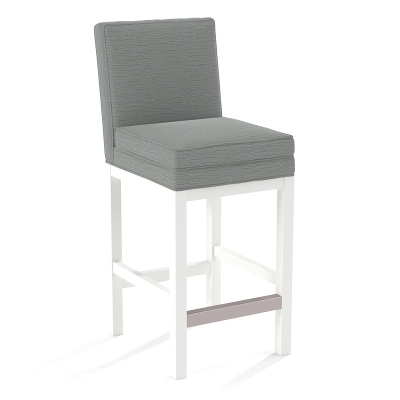Upholstered Stool, White Performance Fabric; 0851-94, Frost White Finish