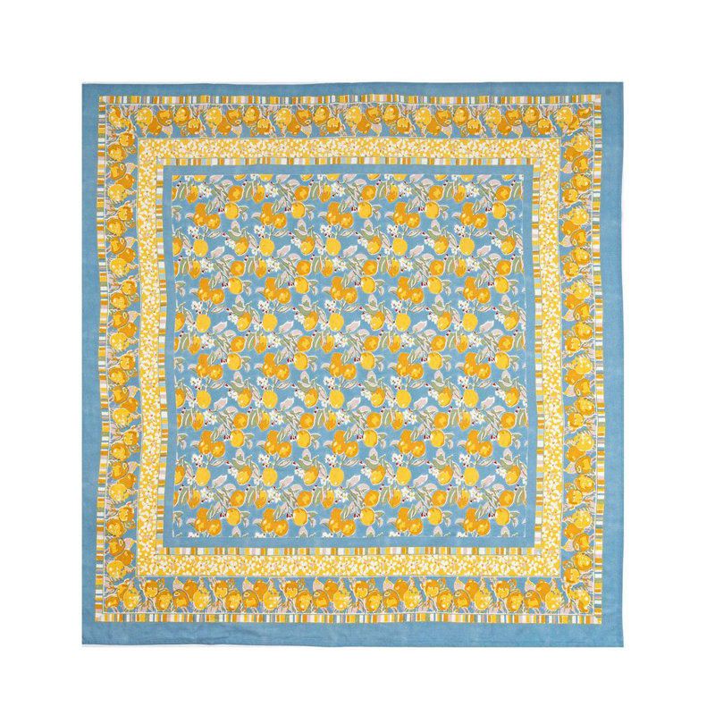Aazad Tablecloth, 59" Square, Blue/Yellow