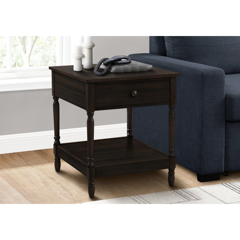Table d'appoint à 2 niveaux avec forme carrée et placage brun pour le salon de la chambre à coucher 25 po