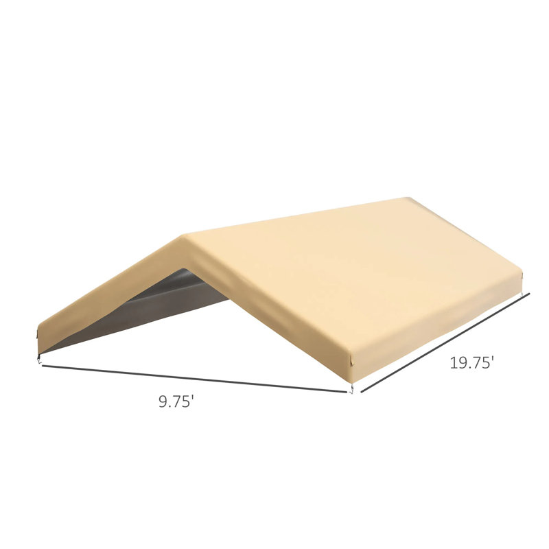 Housse de remplacement pour abri d'auto beige 19,7 pi x 9,7 pi, toit en polyéthylène résistant aux intempéries avec cordons élastiques et protection contre les rayons UV, toit d'abri de voiture imperméable et facile à installer