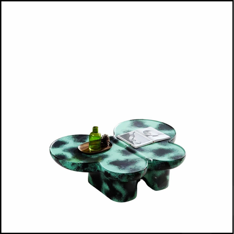 Table basse moderne en faux travertin texturé, forme de papillon pour le salon et le bureau, Vert