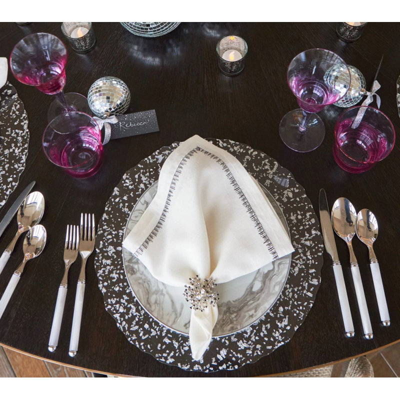 Filament 21" Linen Napkin, White/Silver/Gunmetal