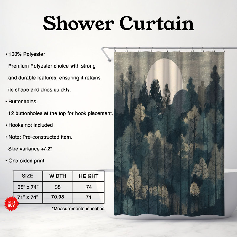 Floral Shower Curtain, 74"H x 71"W