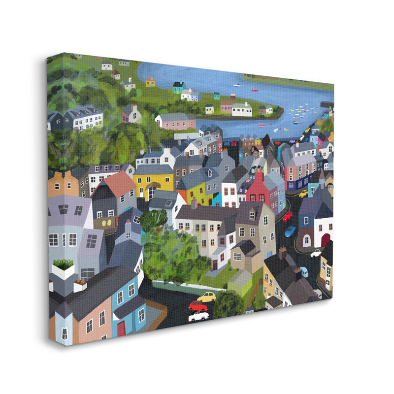 Voisinage de maisons de quartier, "River Architecture" par Carla Daly, H 36 po x l 48 po x P 1,5 po