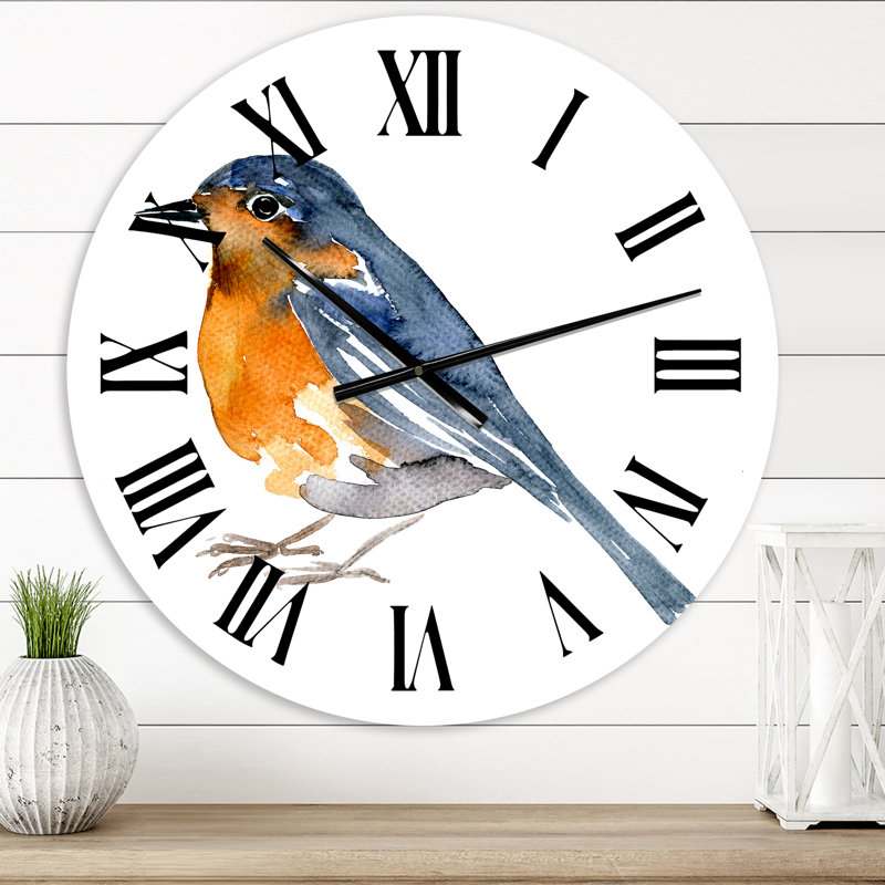 Oiseau orange rétro - horloge murale traditionnelle, Surdimensionné