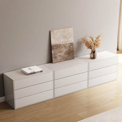 Lebrone 94.47in Ivory Dressing Table With 9 Drawers, Living Room Drawer Cabinet With Large Storage Space