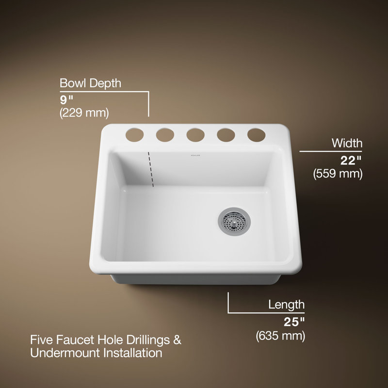 Riverby® 25" x 22" x 9.526" Undermount Kitchen Sink, White