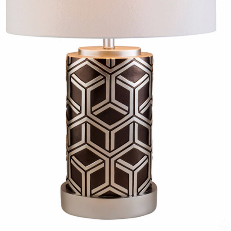 Grande lampe de table 29,5 "en polyrésine tissée argentée