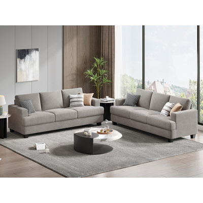 89 Inch Corduroy Sofa Couch, 3 Seater Sofa With Square Arms For Living Room(set Of 2)