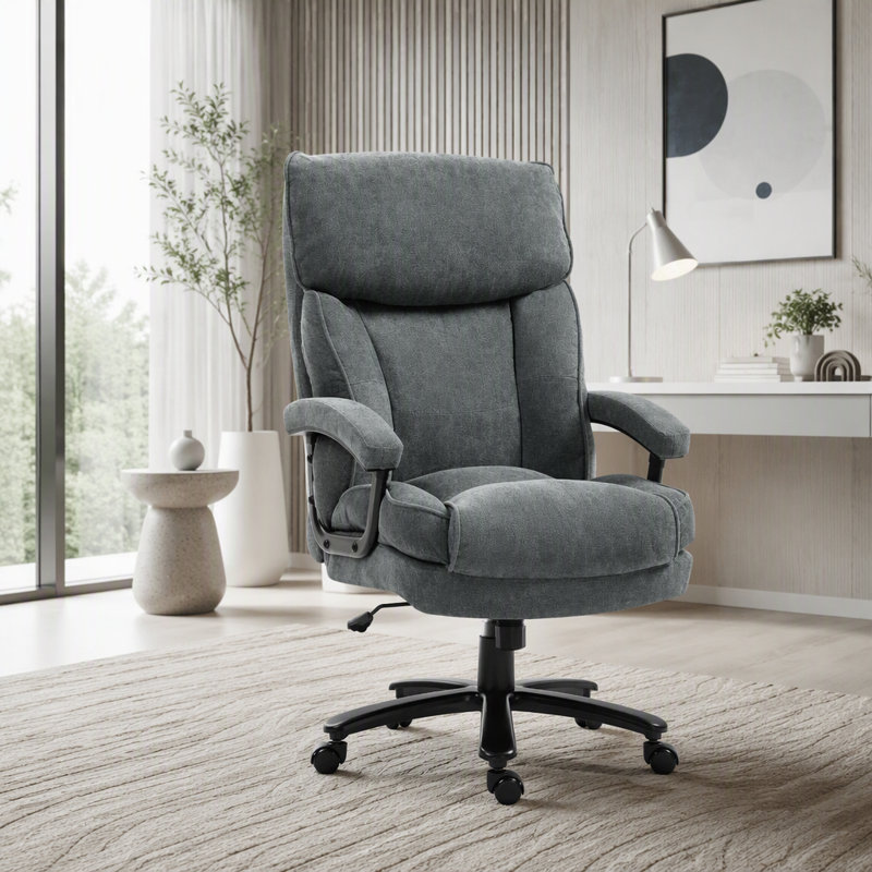 Chaise de bureau en velours de coton à haut dossier pour grand et grand avec soutien lombaire