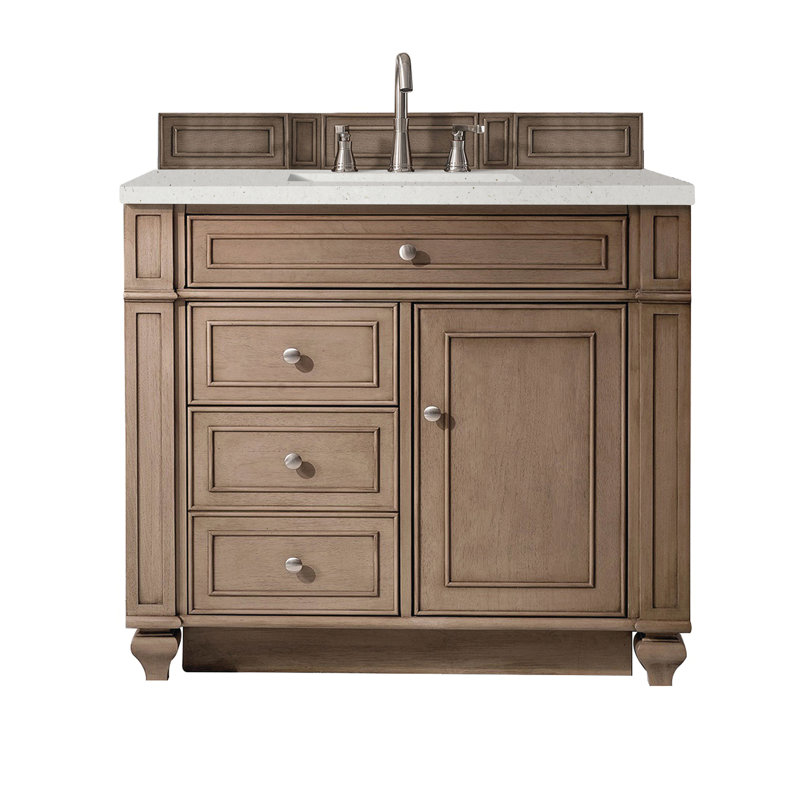 Bristol 36'' W Single Vanity, Lime Delight Quartz, 8" Widespread, Whitewashed Walnut