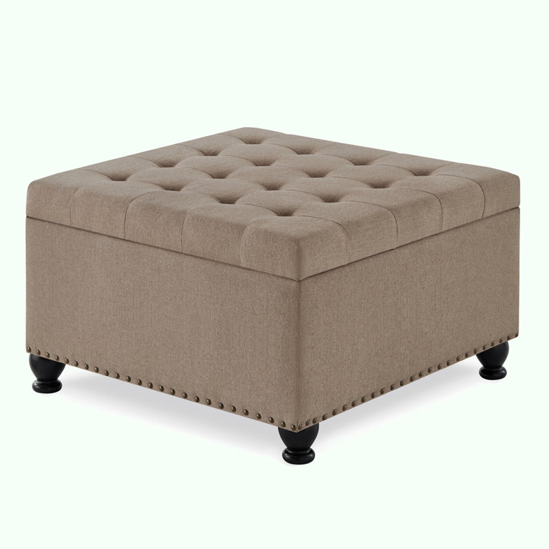 Large square storage ottoman bench, Linen