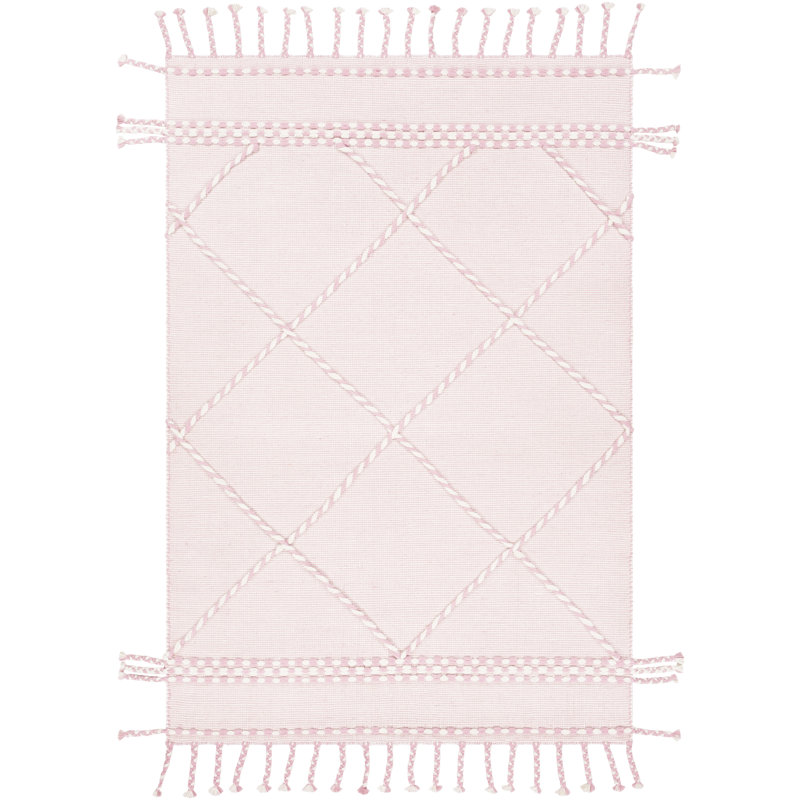 Tapis rose en laine tissé à plat à la main à motif géométrique Williamsburg, Rectangle 2 pi x 3 pi