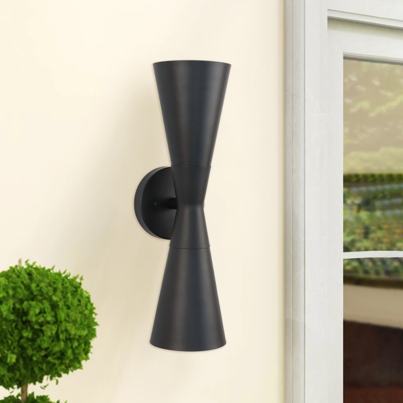 Jeryme Mid-Century Modern Small Indoor Exterior Wall Sconce, Black