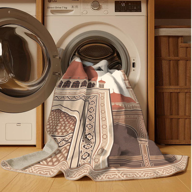 Machine Washable Parez Shiraz Nasir Mosque Global Inspired Oriental Rug in Brown – Beige Binding, 7x10