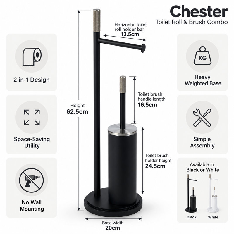 Chester Free Standing Toilet Paper Holder, Matte Black/Satin Nickel