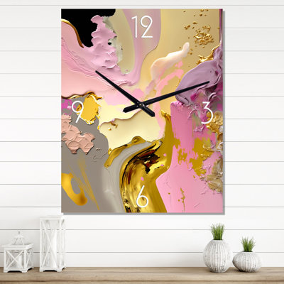 Horloge murale rétro rose et or rétro II - Collages abstraits