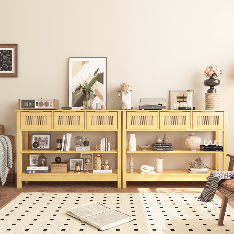86.6'' Console Table set of 2, Natural Wood