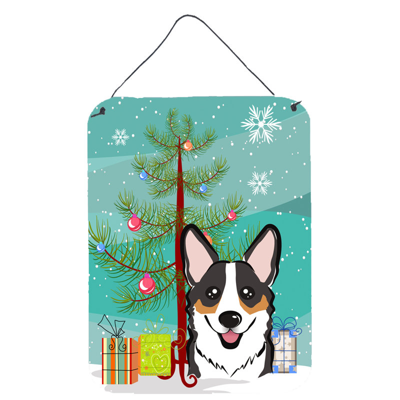« christmas tree », impression sur plaque, H 16 po x l 12 po, Corgi tricolore