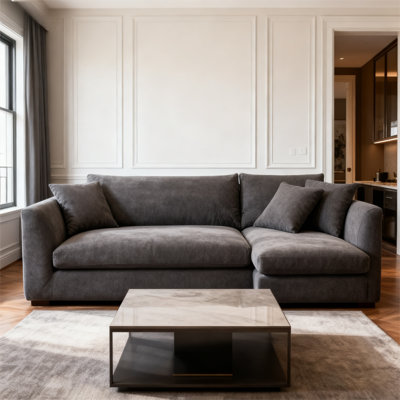 Sofinity 88" Grey L-Shaped Sectional Sofa Couch With Chaise Machine Washable Waterproof Fabric 4-Seater For Living Room & Office Apartment