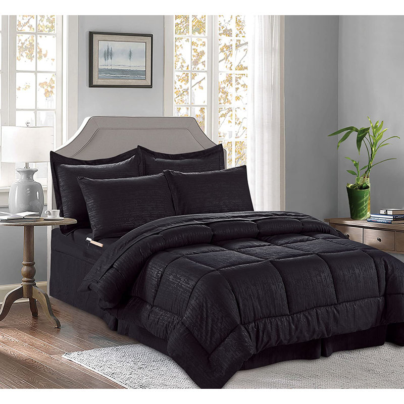 Ensemble d'édredon réversible en microfibre 8 pièces, Noir, Édredon très grand