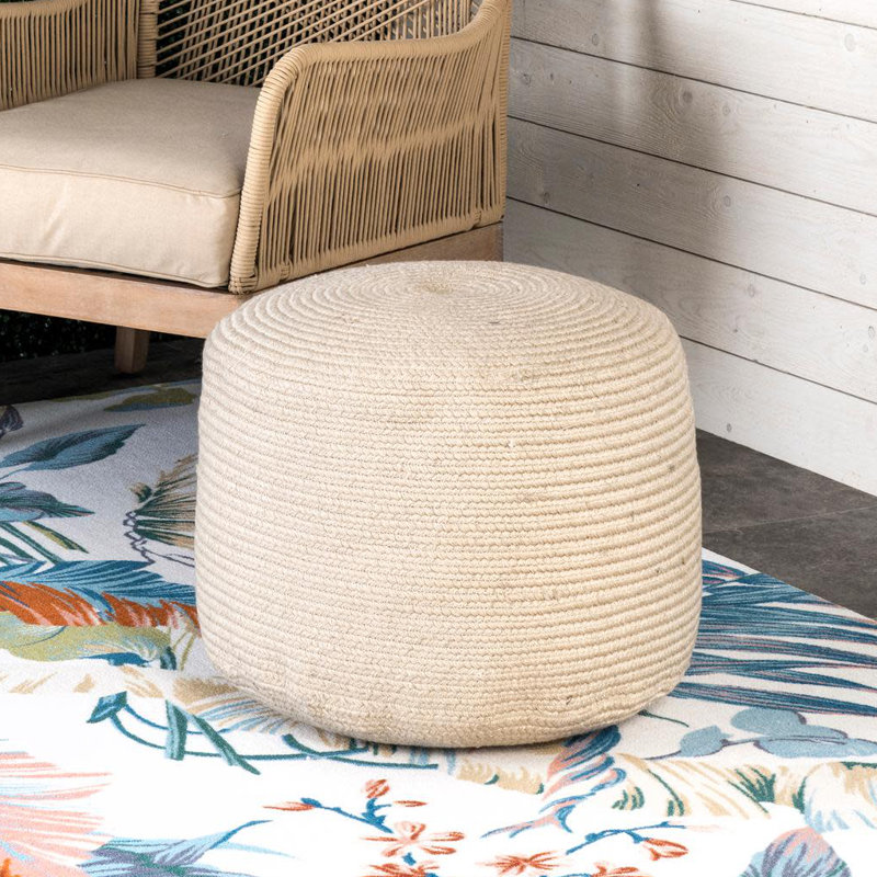 Catherin Upholstered Beige Pouf