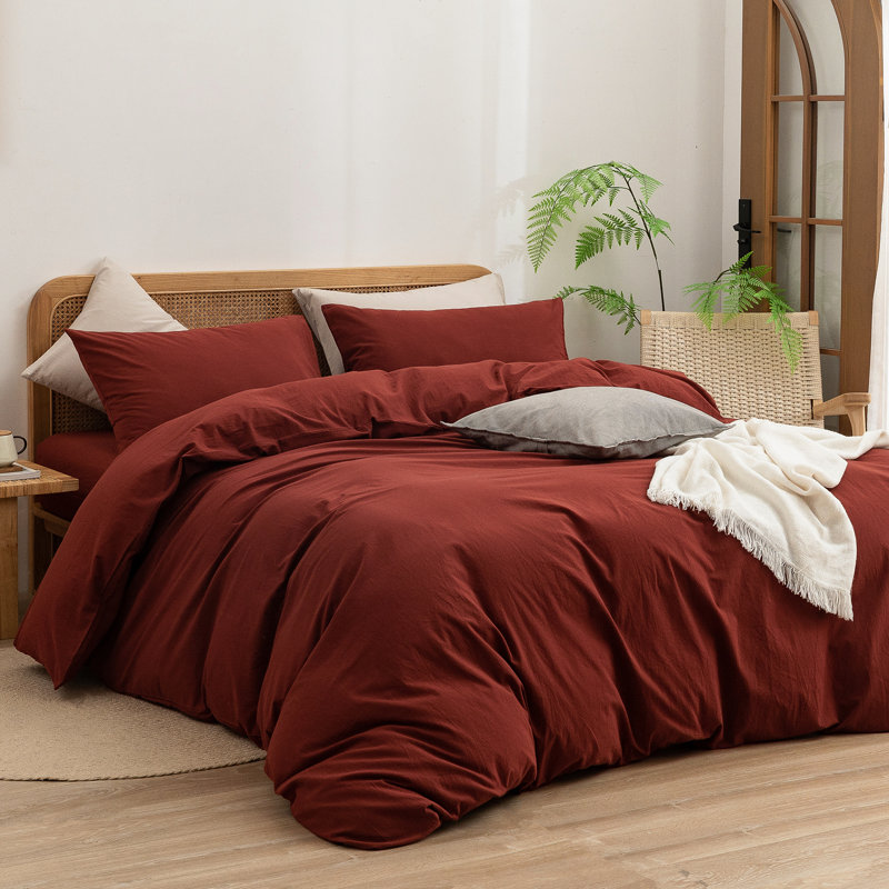 BESTOUCH Duvet Cover Set 100% Washed Cotton Linen Feel Lightweight, California King Duvet Cover + 2 King Pillowcases