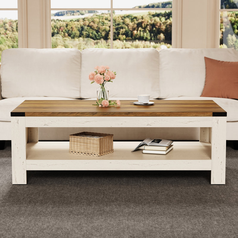 Table basse Damika, Blanc / bois de chêne