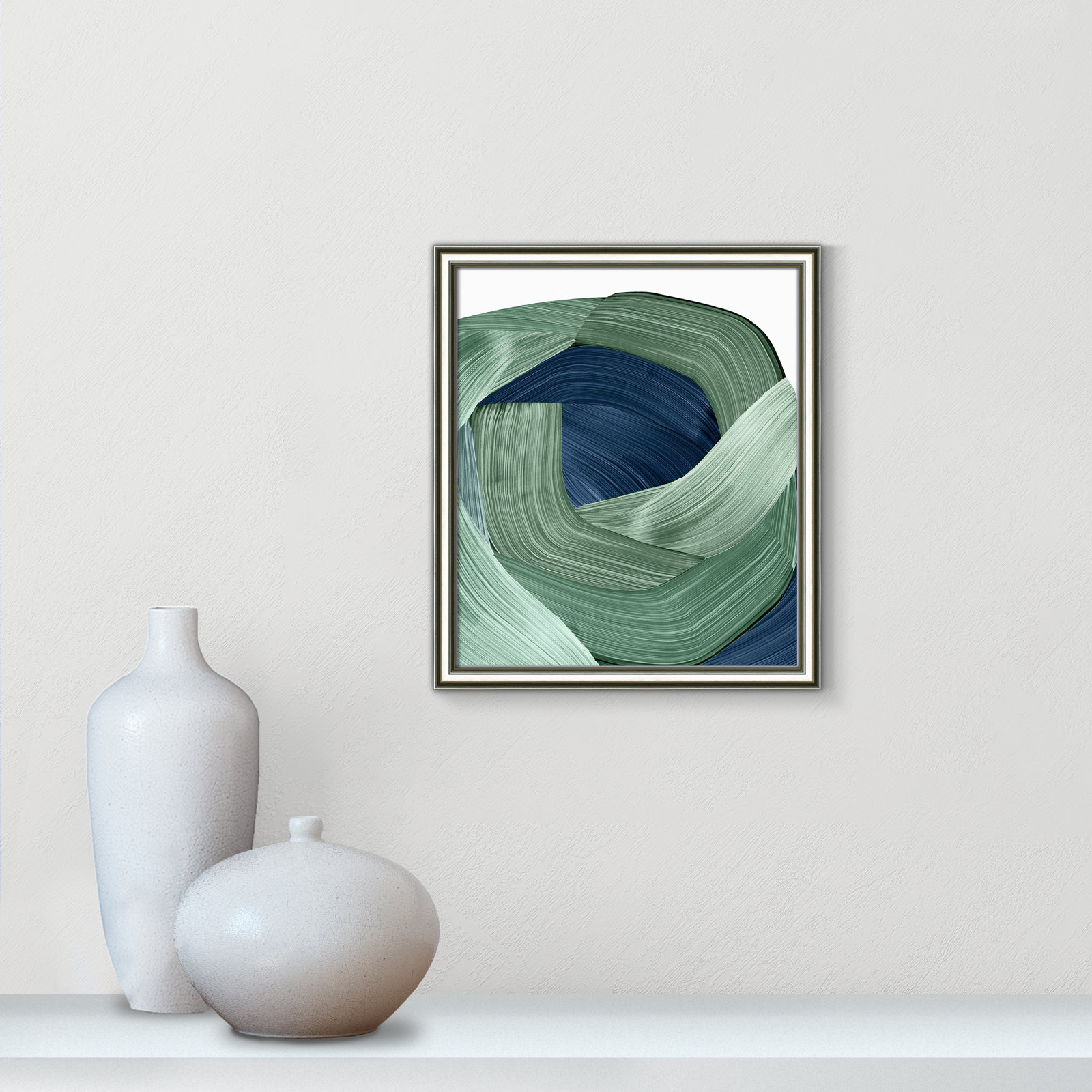 Inga "Harmonious Green II" Painting, 16.25" H x 14.25" W x 0.88" D, Silver