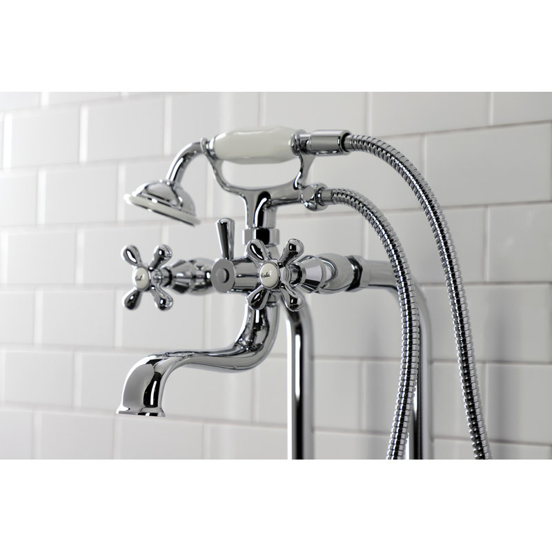 Kingston Brass Kingston Three-Handle 2-Hole Freestanding Clawfoot Tub Faucet Package with Supply Line and Stop Valve