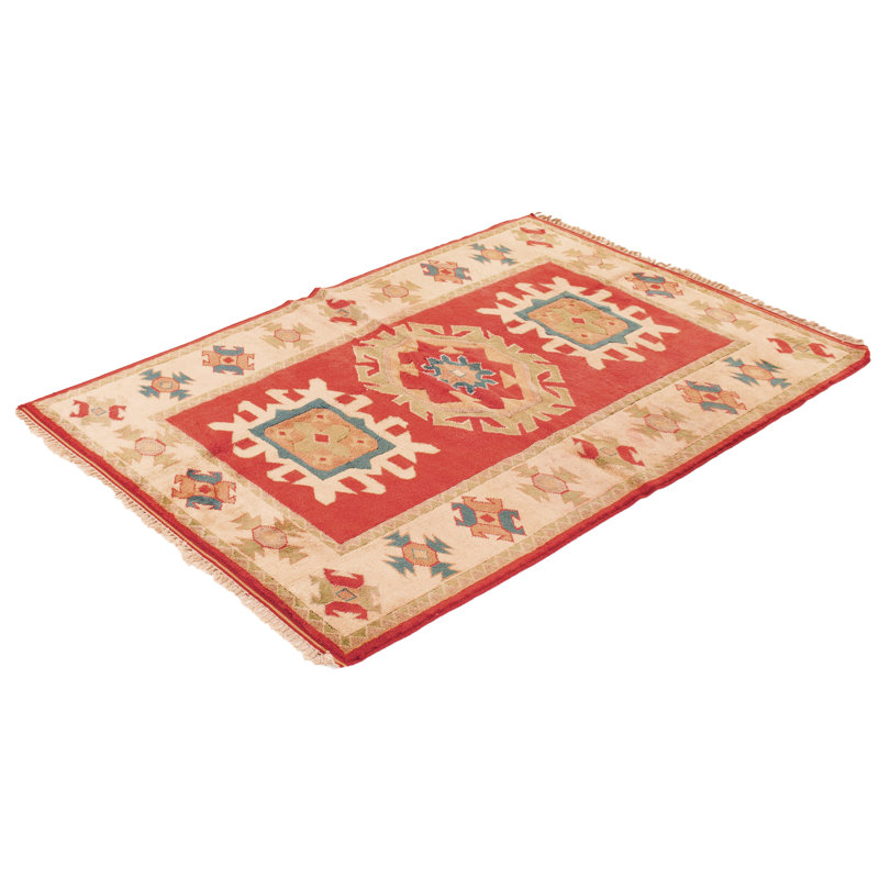 Tapis décoratif en laine rouge de conception unique 5 pi 5 po X 7 pi 8 po noué à la main New Age