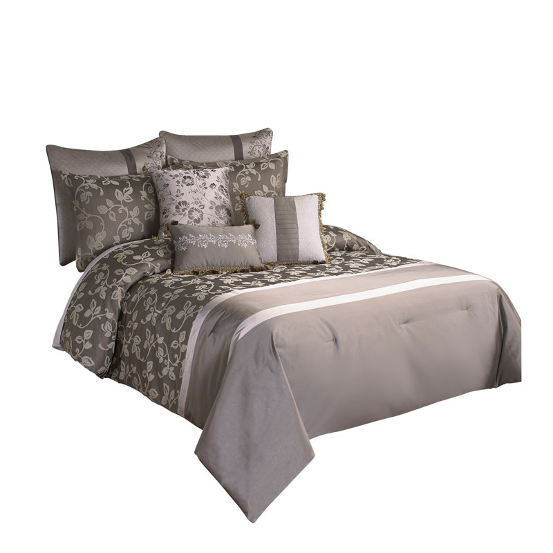  Platinum Gray Microfiber Comforter Set, King Comforter + 9 Additional Pieces