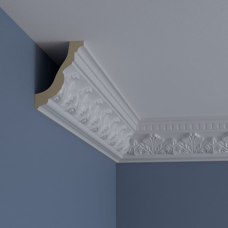 Devon White Polyurethane Intricate Crown Moulding, 94.5" Length