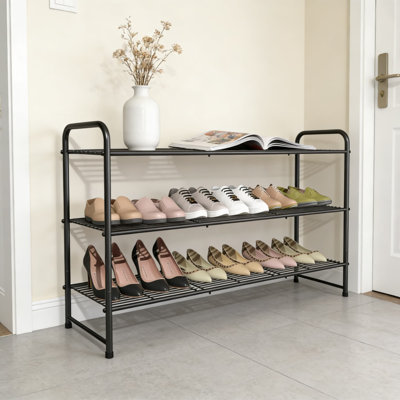Range-chaussures en métal empilable à 3 niveaux avec une très grande capacité, des tablettes réglables pour l'organisation du vestibule, du placard ou du vestibule