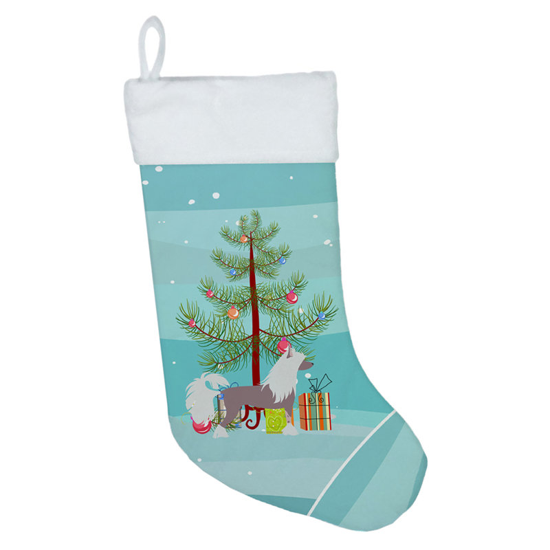 Chaussette de noël joyeux de noël, Chien chinois à crête brun clair