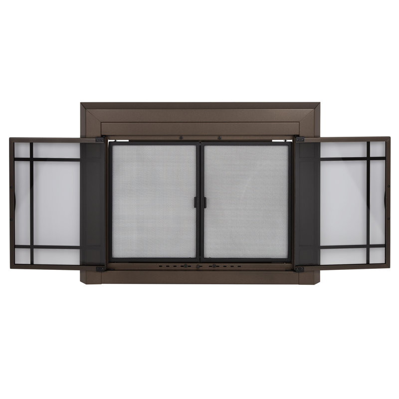 Porte de foyer en acier Ghalib, H 31 po x l 37,5 po x P 1,81 po, Bronze bruni