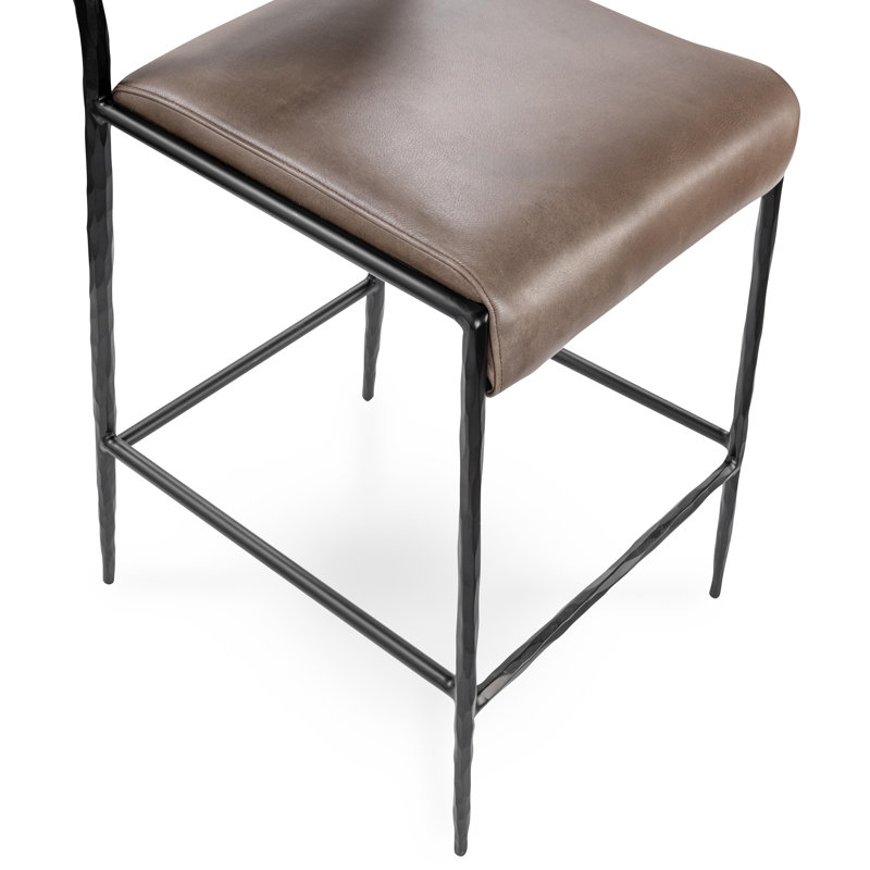 Kayne Leather Counter Stool, Sand, Black