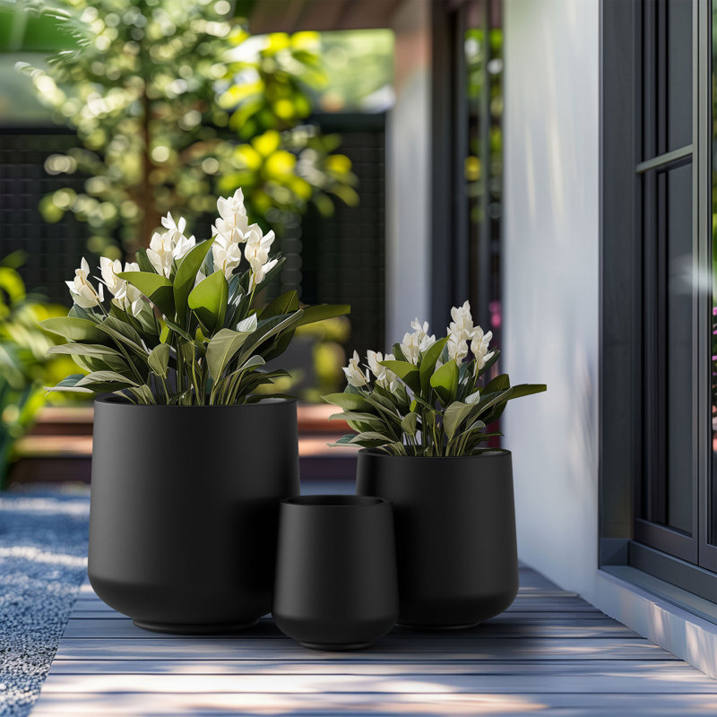 Brennus 3-Piece Cement Pot Planter Set, Charcoal Black