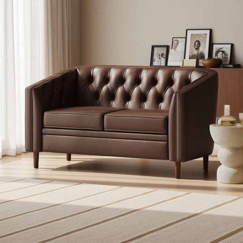 Tahisa 55.5'' Contemporary  Fabric Upholstered Loveseat , Brown Leather