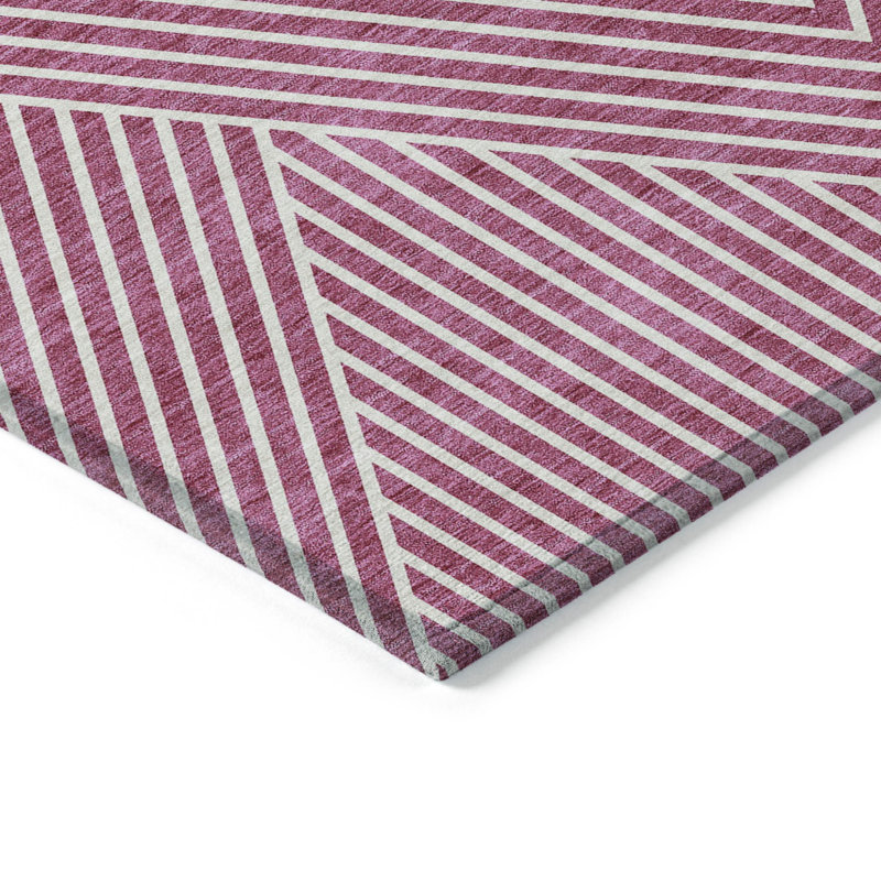 3' X 5' Blush And Ivory Geometric Washable Indoor Outdoor Area Rug