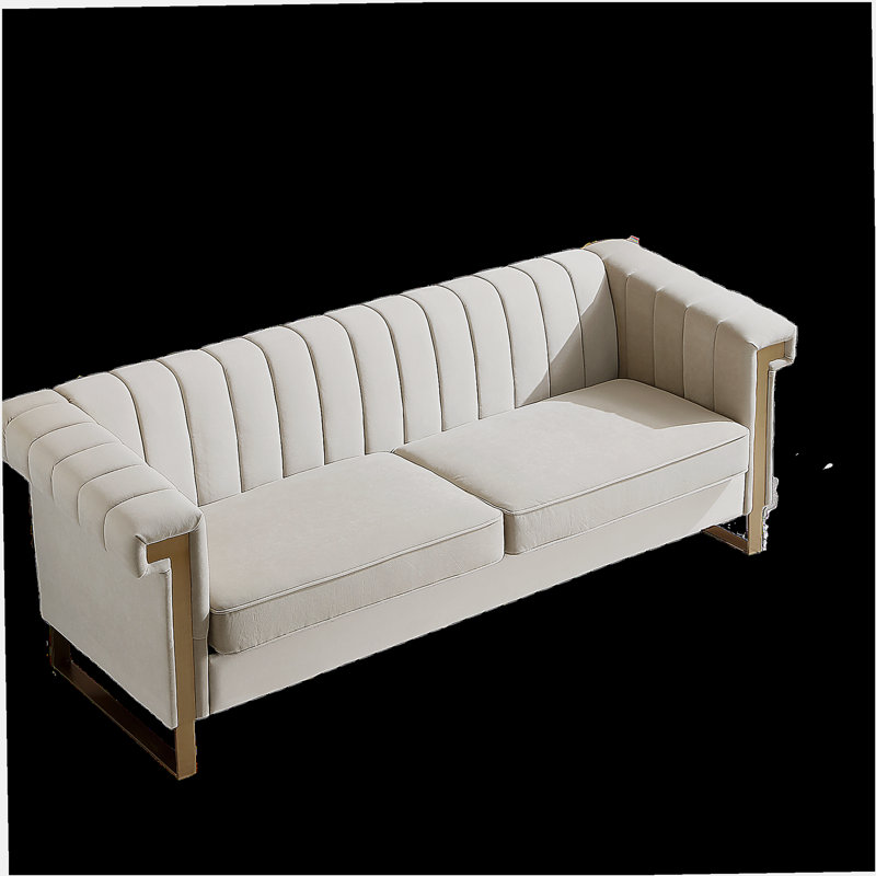 Canapé SOFA moderne en velours crème avec accents dorés