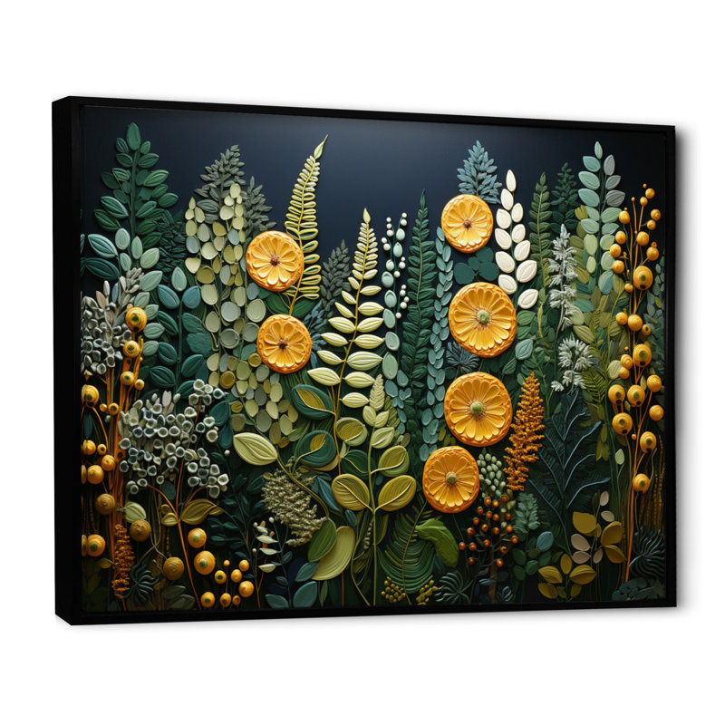 Tapisserie de fougères jaunes, plante, forêt, fougères, H 12 po x l 20 po, Cadre flottant noir