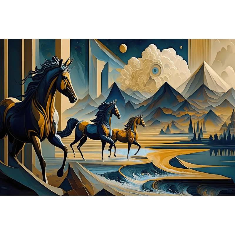 Au galop à travers le paysage de rêve, H 24 po x l 36 po