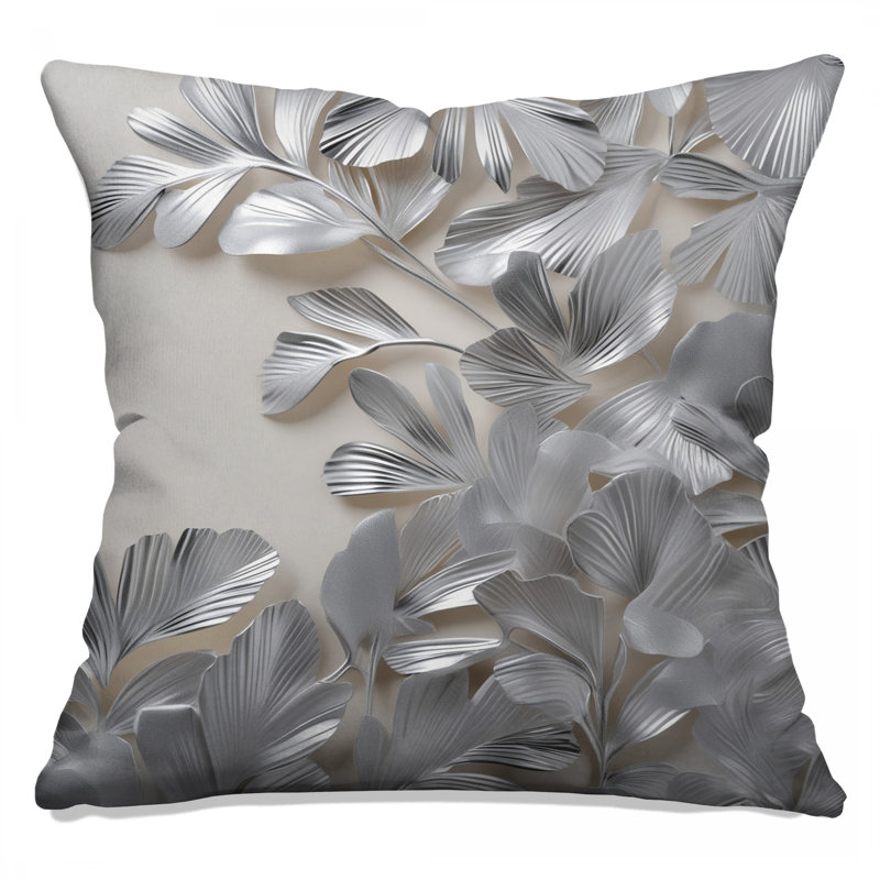 Silver Metallic Leaves Double Sided Throw Pillows, 16 x 16 inches