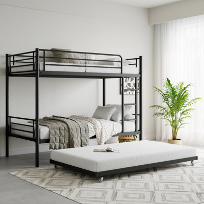 Bunk Bed With Trundle Metal Bunkbeds With Ladder Andlength Guardrailnoise Freeno Box Spring Needed