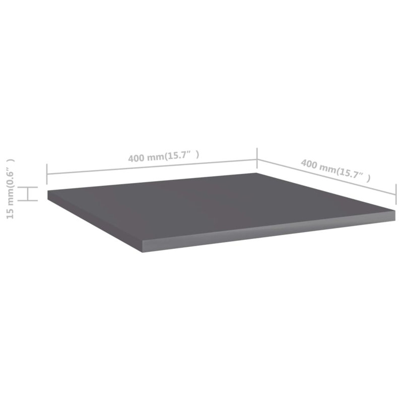 Bookshelf Boards 8 pcs Engineered Wood, High Gloss Gray, (8 Shelves) 0.6" H x 15.5" W x 15.5" D