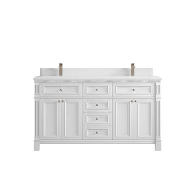 Paris 60 In. W X 22 In. D Double Sink Bathroom Vanity In White With Cove Edge